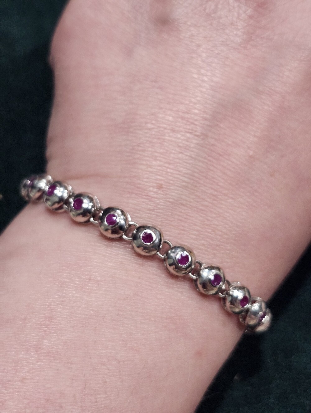 Sterling Silver Half Dome Ruby Or Pink Sapphire Set  Tennis Bracelet